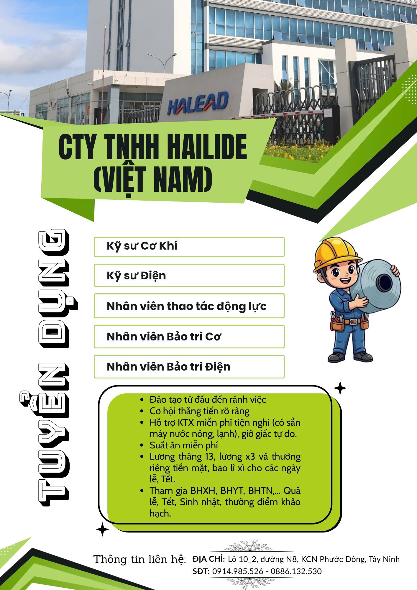 CTY TNHH HAILIDE (VIỆT NAM) THÔNG BÁO TUYỂN DỤNG